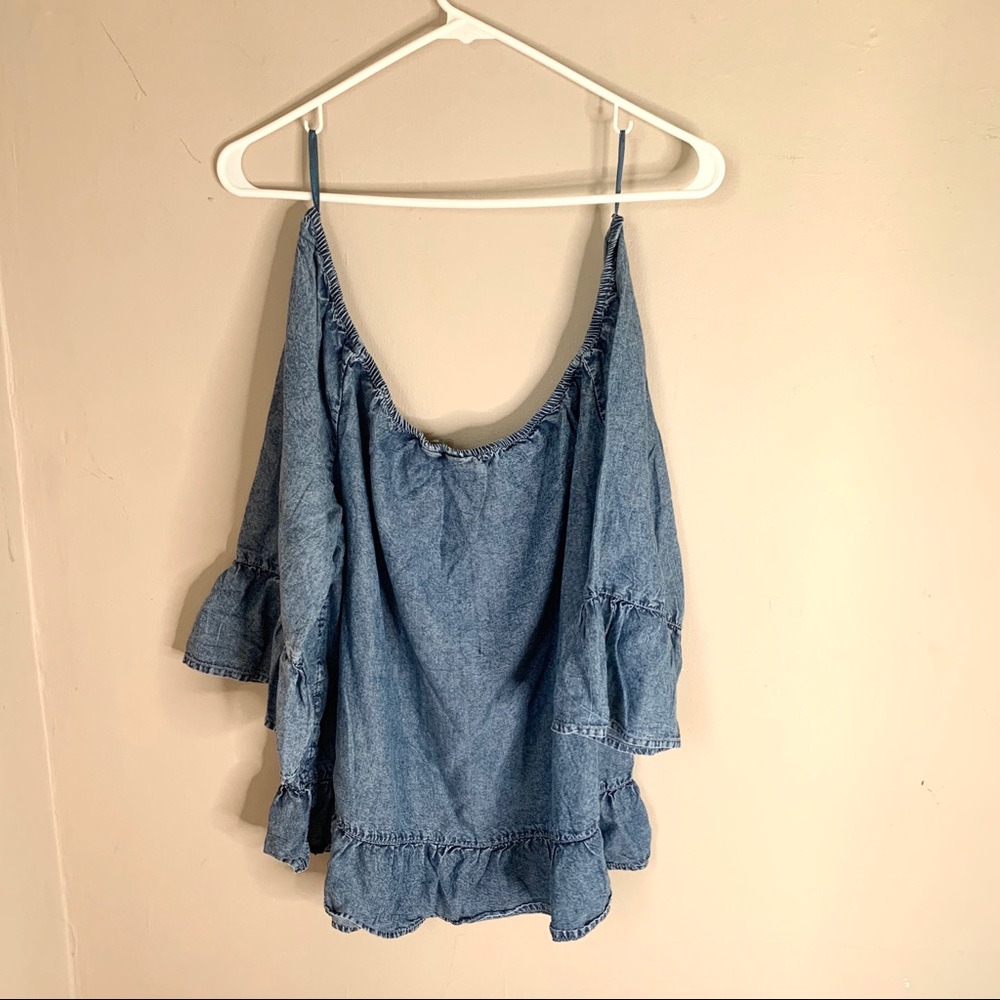 Off the Shoulder Blue Jean Shirt (XL)
